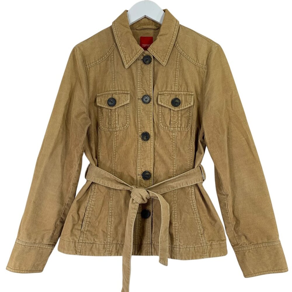 Esprit retro tan corduroy belted light weight elbow patches Jacket size 6